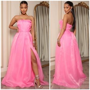 Fashion Nova Pink Haute Exposure Organza Style Strapless Gown Maxi Dress Size XL